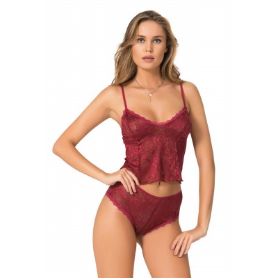 Arias Closet Bordo Jakarlı Babydoll Şort Takımı