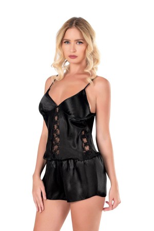 Arias Closet Siyah Saten Babydoll Şort Takımı