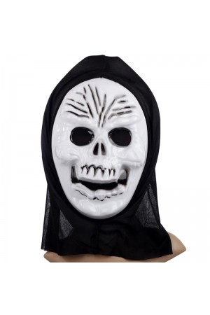 Plastik Kafatası Maskesi - Kapişonlu iskelet Maskesi 27x20 Cm