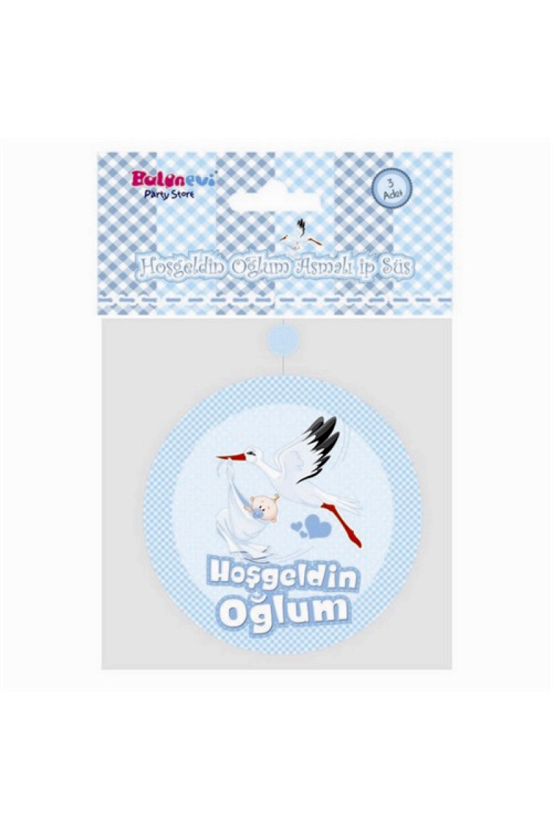 Hoşgeldin Oğlum Yazılı Baby Shower Partisi Asmalı ip Süs 3 Adet