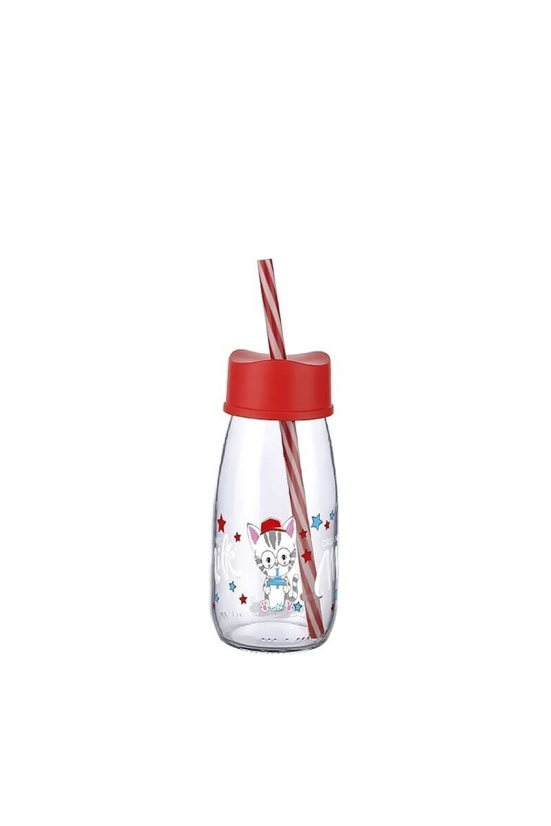 Pipetli Su Ve Süt Şişesi Cam 250 Ml - Kırmızı