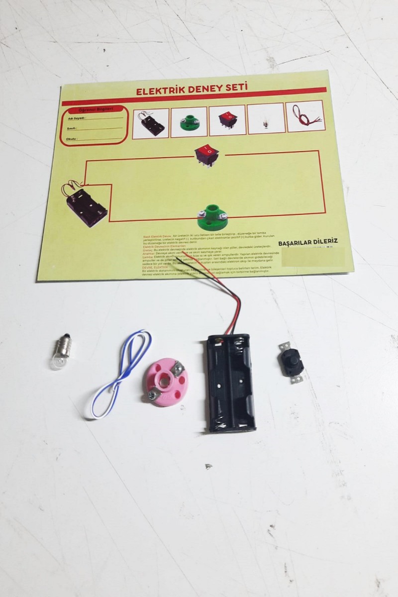 Okul Deney Seti - Elektrik Seti Ampul - Pil Yatağı - Duy -düğme Seti